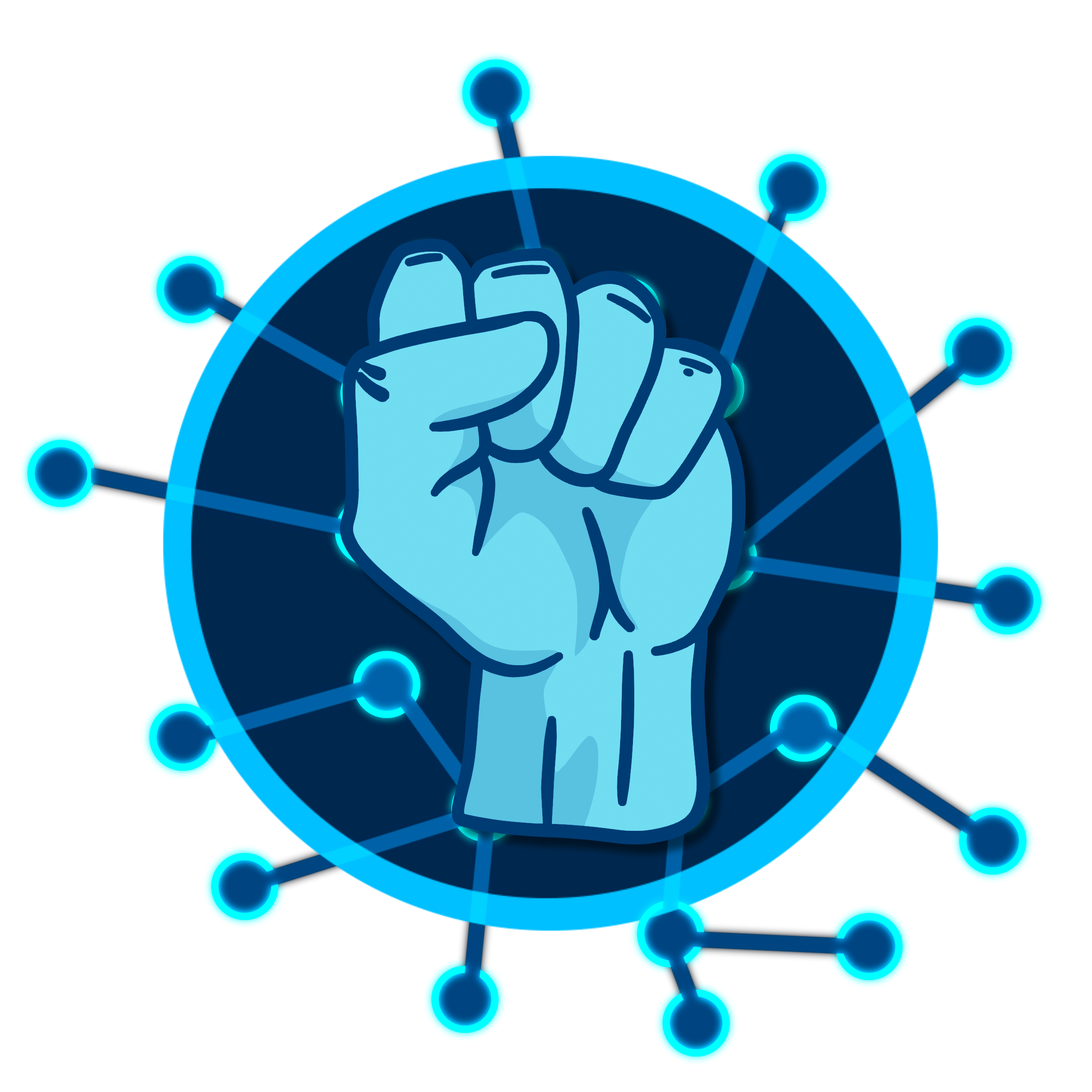 The LaborDAO Logo is the traditional labor fist with decentralized nodes behind it.