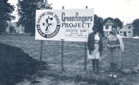 Viviane Barnett (left) breaks ground for her community garden network in NE Portland's Albina neighborhood.