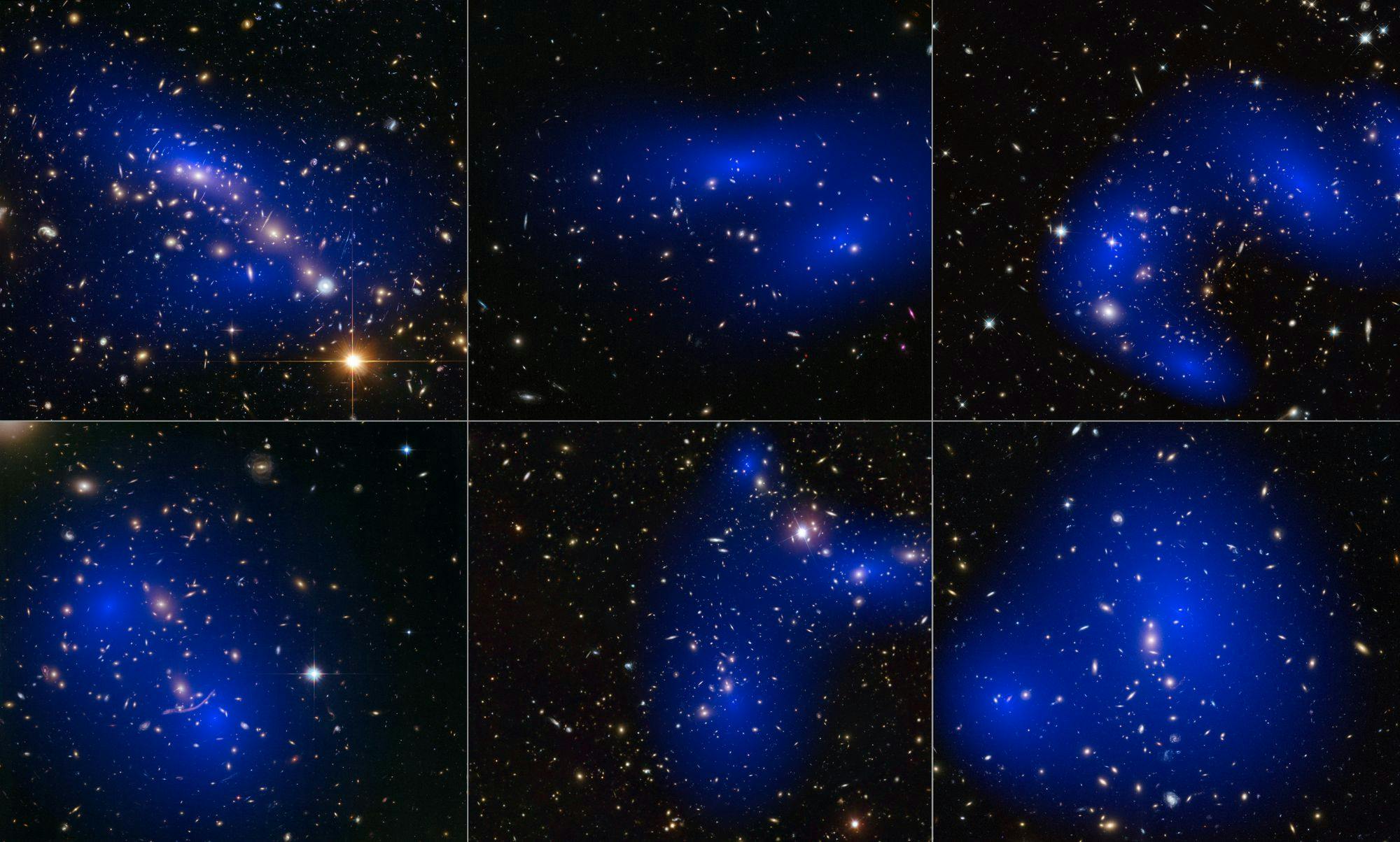 Areas where dark matter has been detected are colored in blue. 