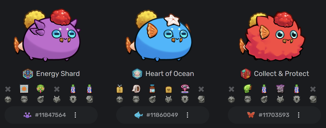 Example of a Heart of Ocean Sponge team (screenshot from axies.io)