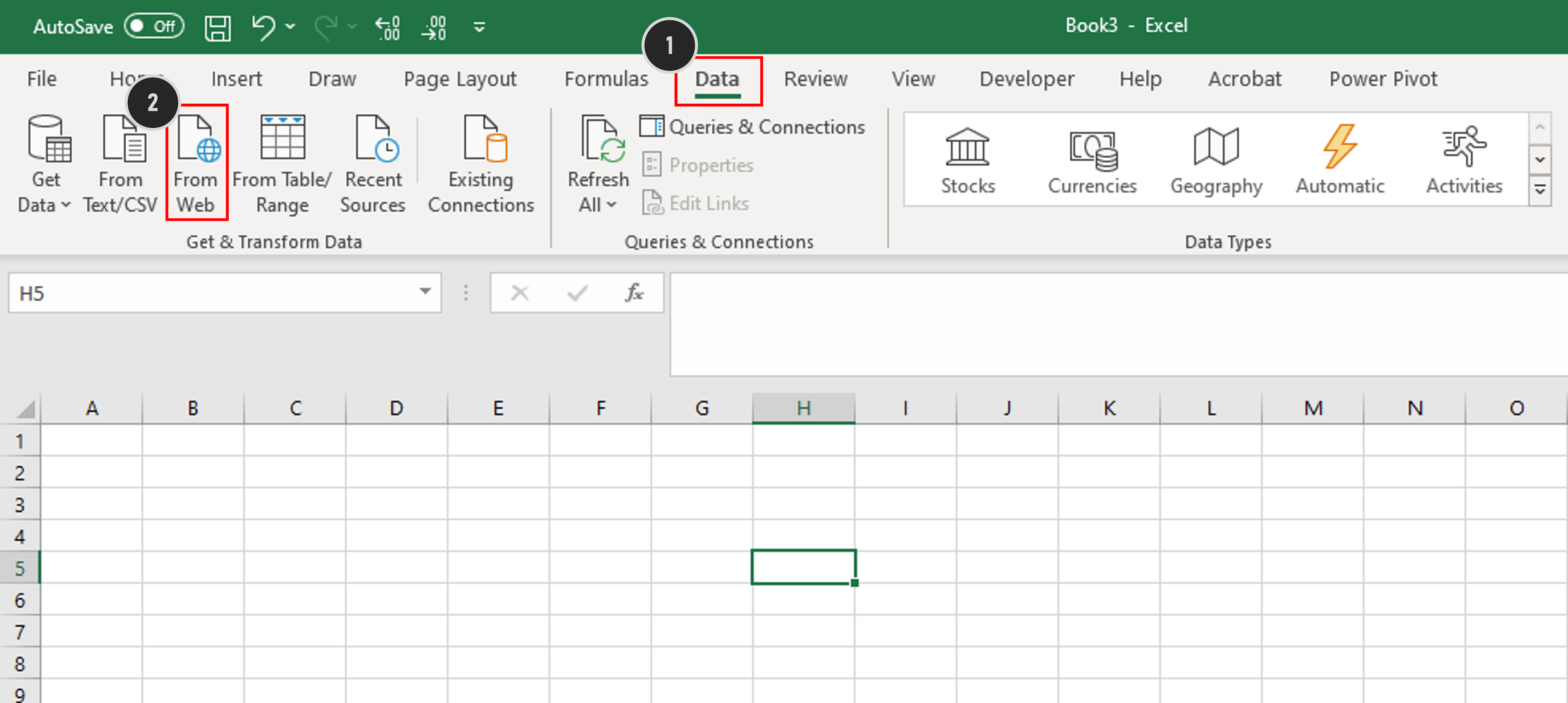 Click "Data > From Web" in a fresh instance of Excel