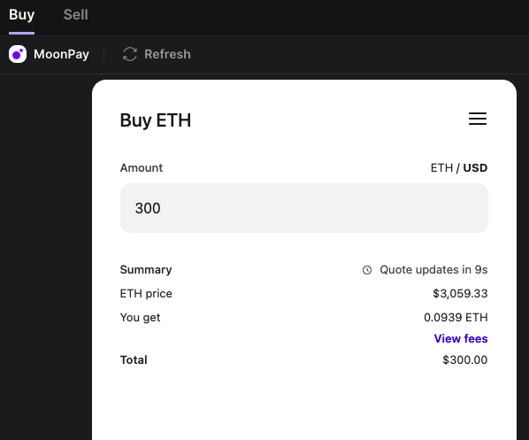 To start our journey, we’re going to need some Eth, which I bought using MoonPay on Ledger Live