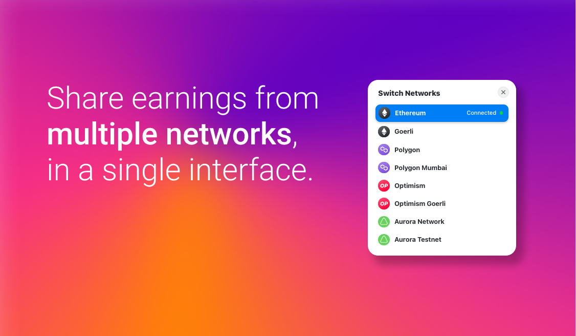 Creator can manage earnings on multiple networks, from a single place