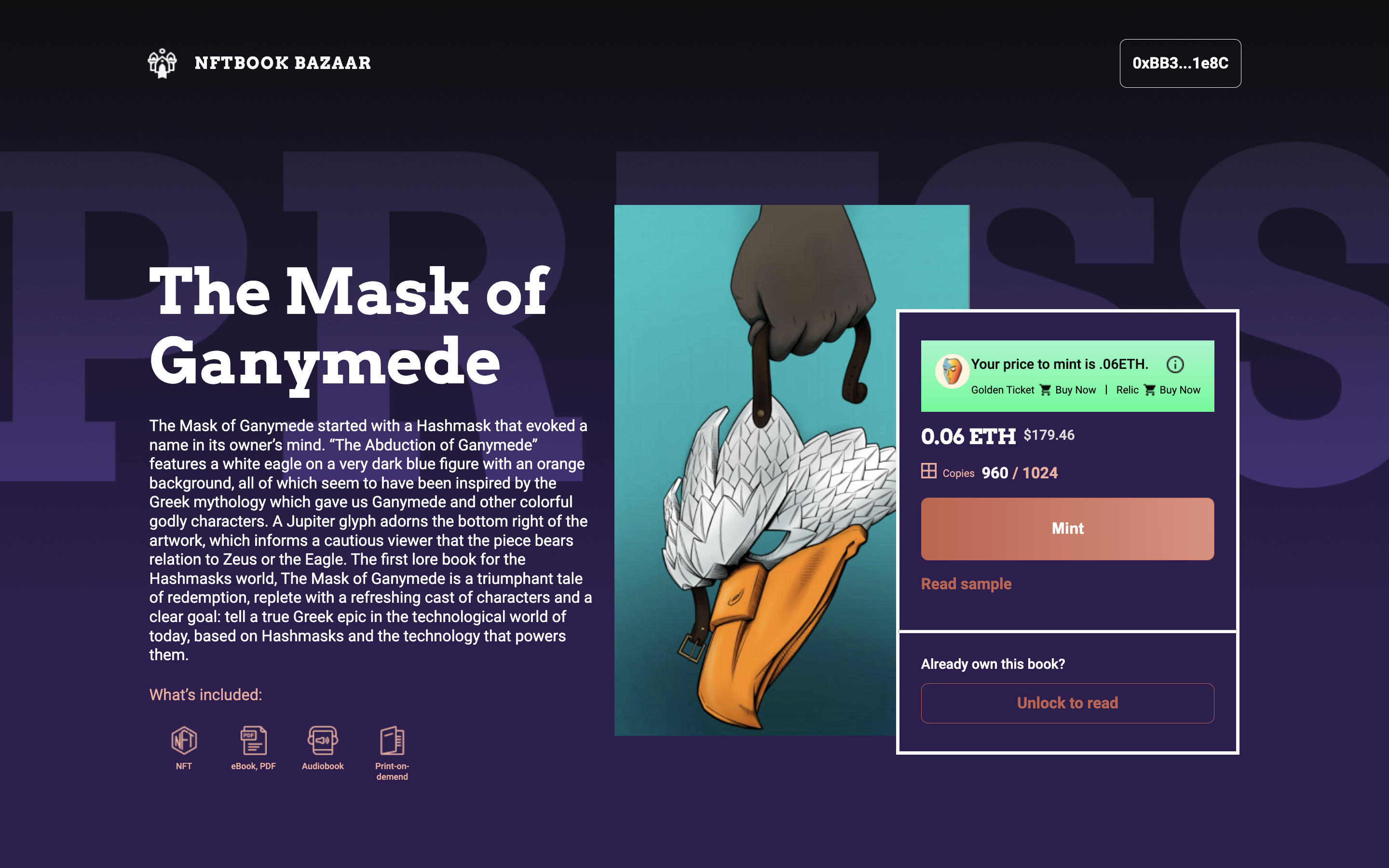 "Mask of Ganymede" NFTBook Minter