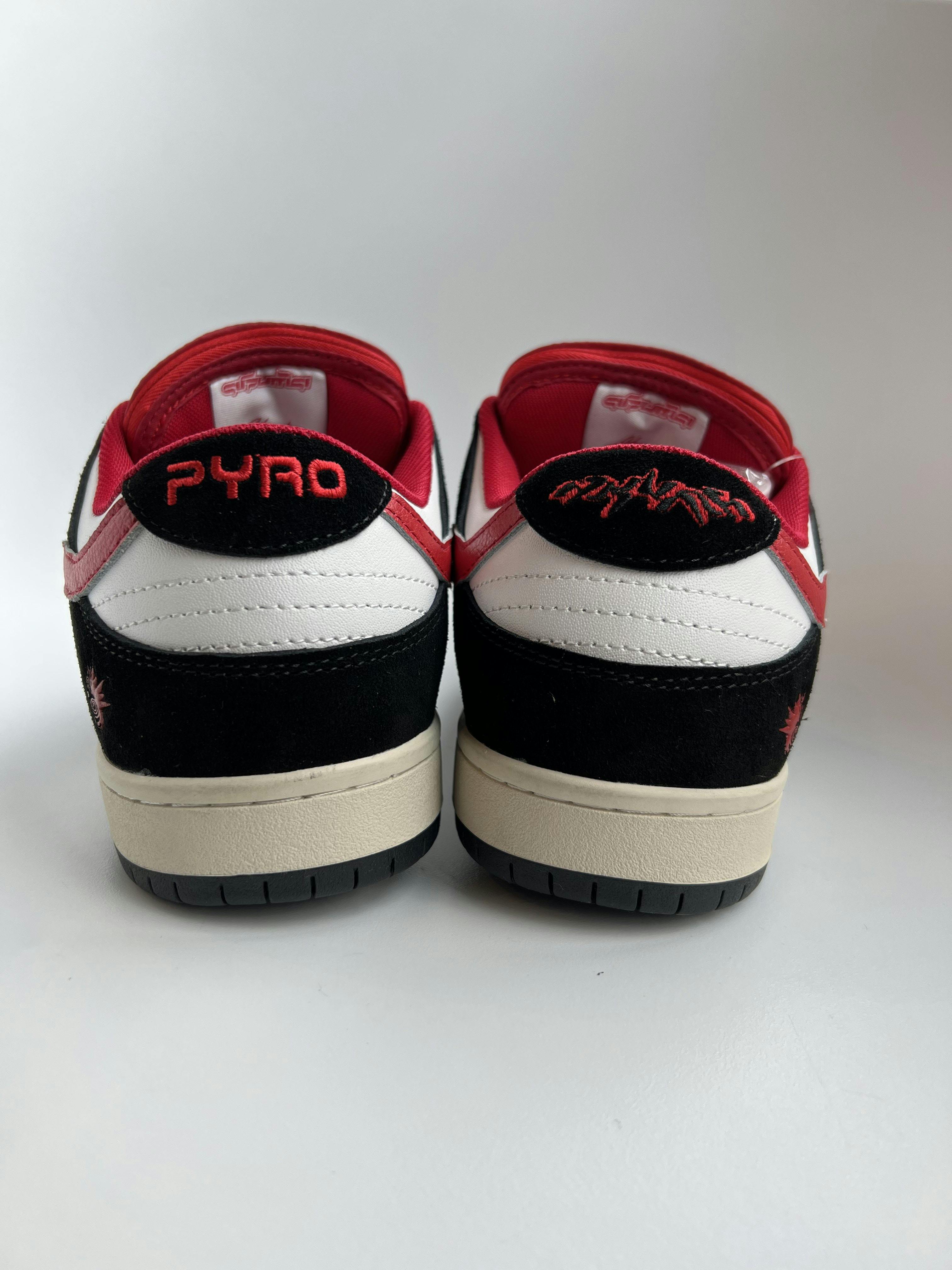 Pyro and Akuma embroidery on the heel tab of the sneakers