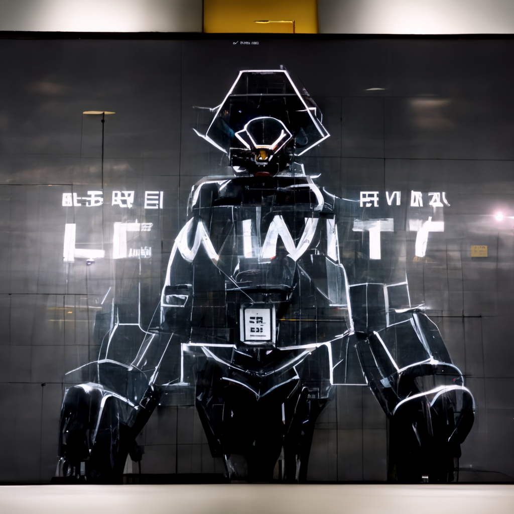 billboard advertisement for black shiny detailed anime robots with geometric drawings of Sol LeWitt began appearing in airports and beside highways confusing and frightening the humans, unity hdrp, mecha design, environment art, concept art, 8k, 4k, hd, render