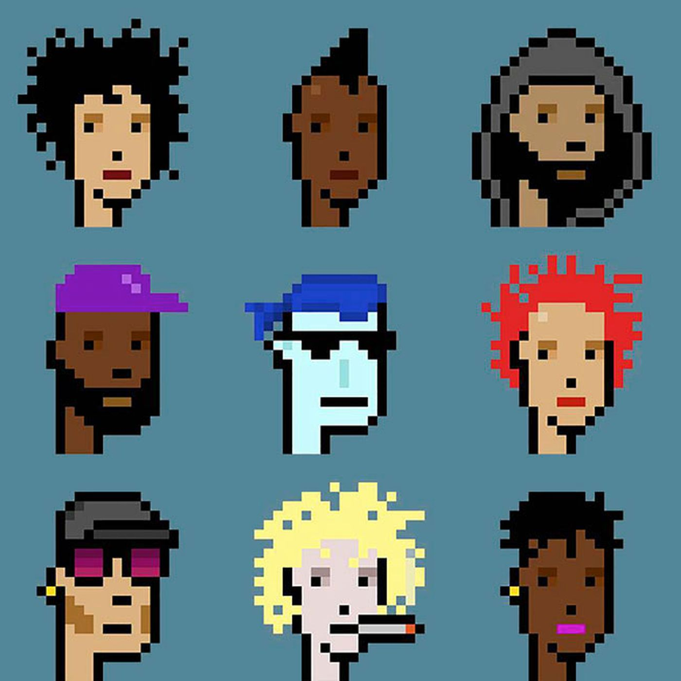 9 characters within the CryptoPunk NFT Collection.