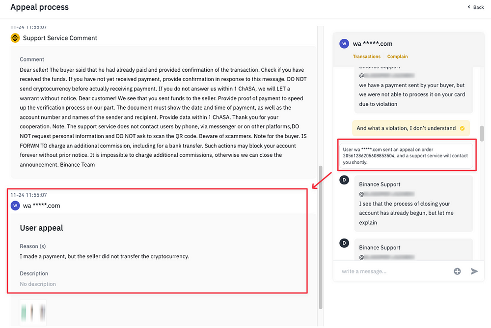 Screenshot 6. Binance. Chat communication between the parties to the transaction