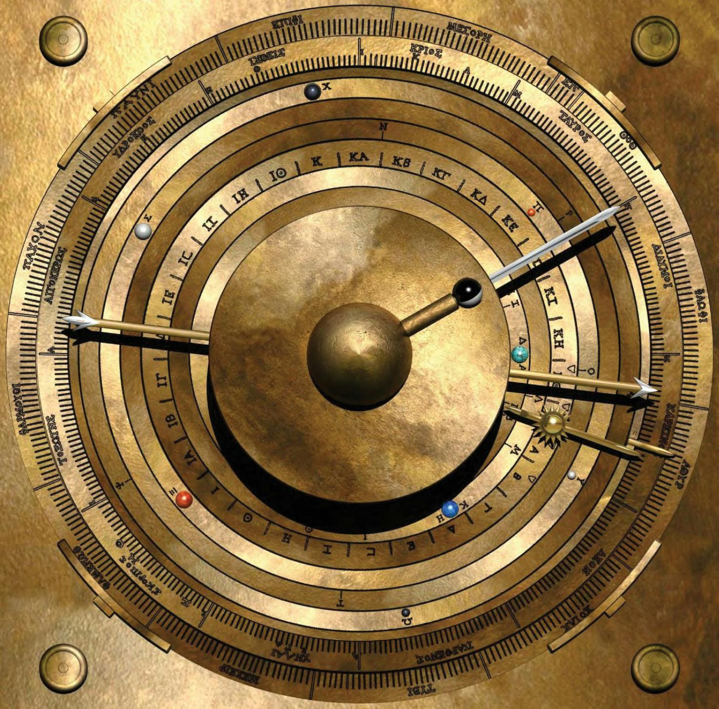 The Antikythera mechanism is an Ancient Greek hand-powered orrery, described as the oldest example of an analogue computer used to predict astronomical positions and eclipses decades in advance.