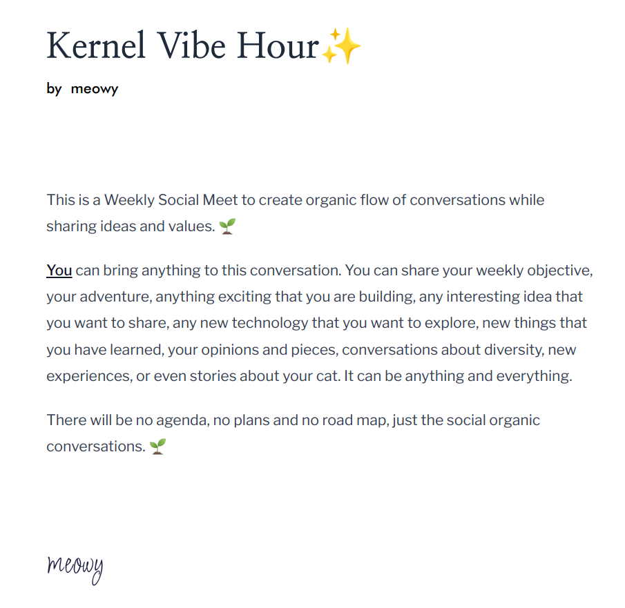 Kernel Vibe Hour calls from KB7