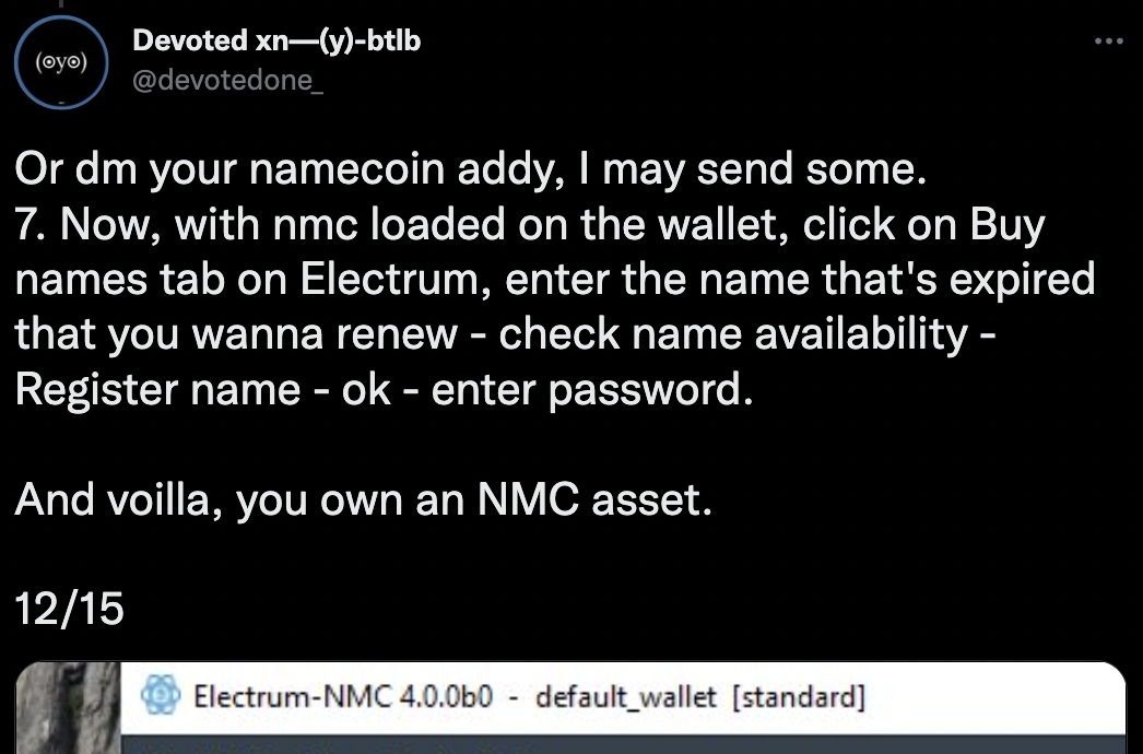 Devoted describing how to register Punycodes, and even offering his own NMC