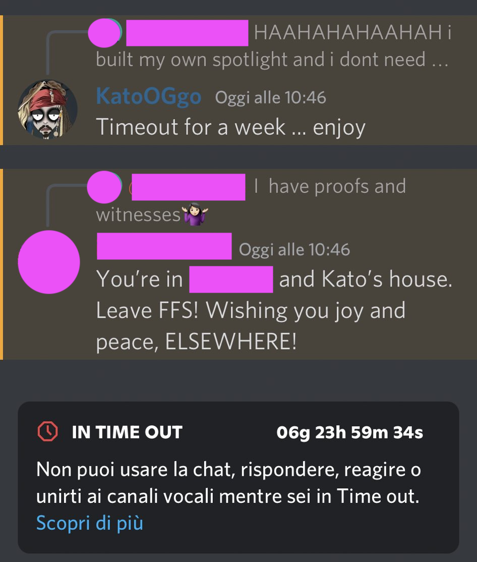 Kato putting an artist in timeout in Discord