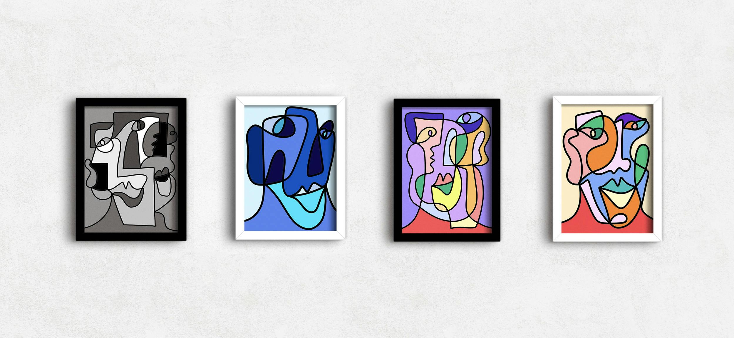 From left: "Mr. Jazz", "EYE SPY", "The Fortune Teller", "GUARDIAN ANGEL", (2023). CONNECTED will launch on May 2 and will allow collectors to customize their own Sinclair portrait by choosing between 6 palettes curated by the Artist.