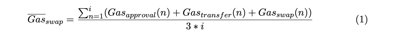 Equation 1: Incorrect Average Gas Computation for Tested Swaps.