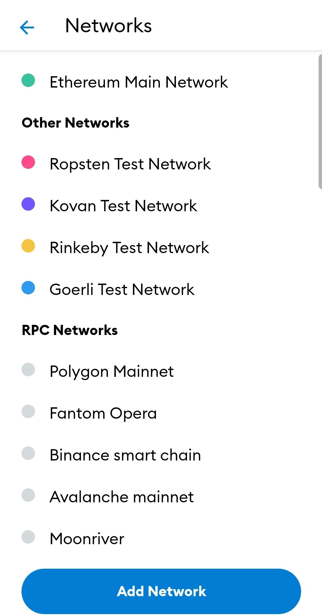 network selection page