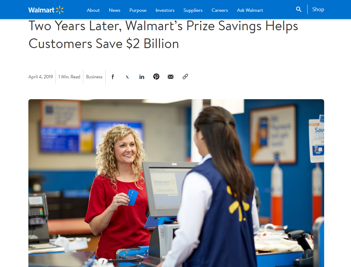 Walmart reports on the success of their Prize Savings Program