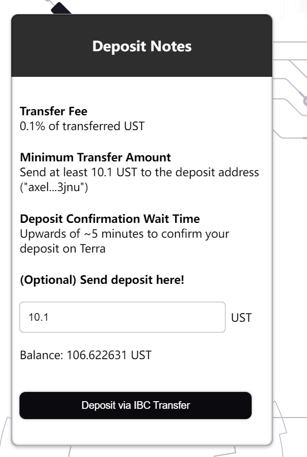 输入跨链金额后点击Deposit via IBC Transfer