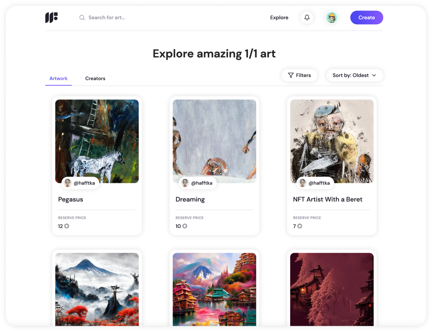 Too many amazing artists to show in one screenshot; the art in the first row here is by Michael Hafftka, the art in the second row is by CH:LL.