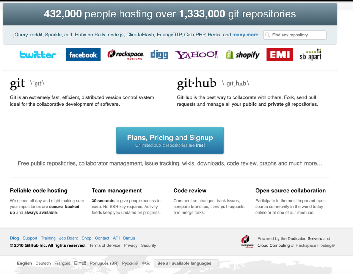Internet Archive：2010 年 10 月 26 日 GitHub 正式网站