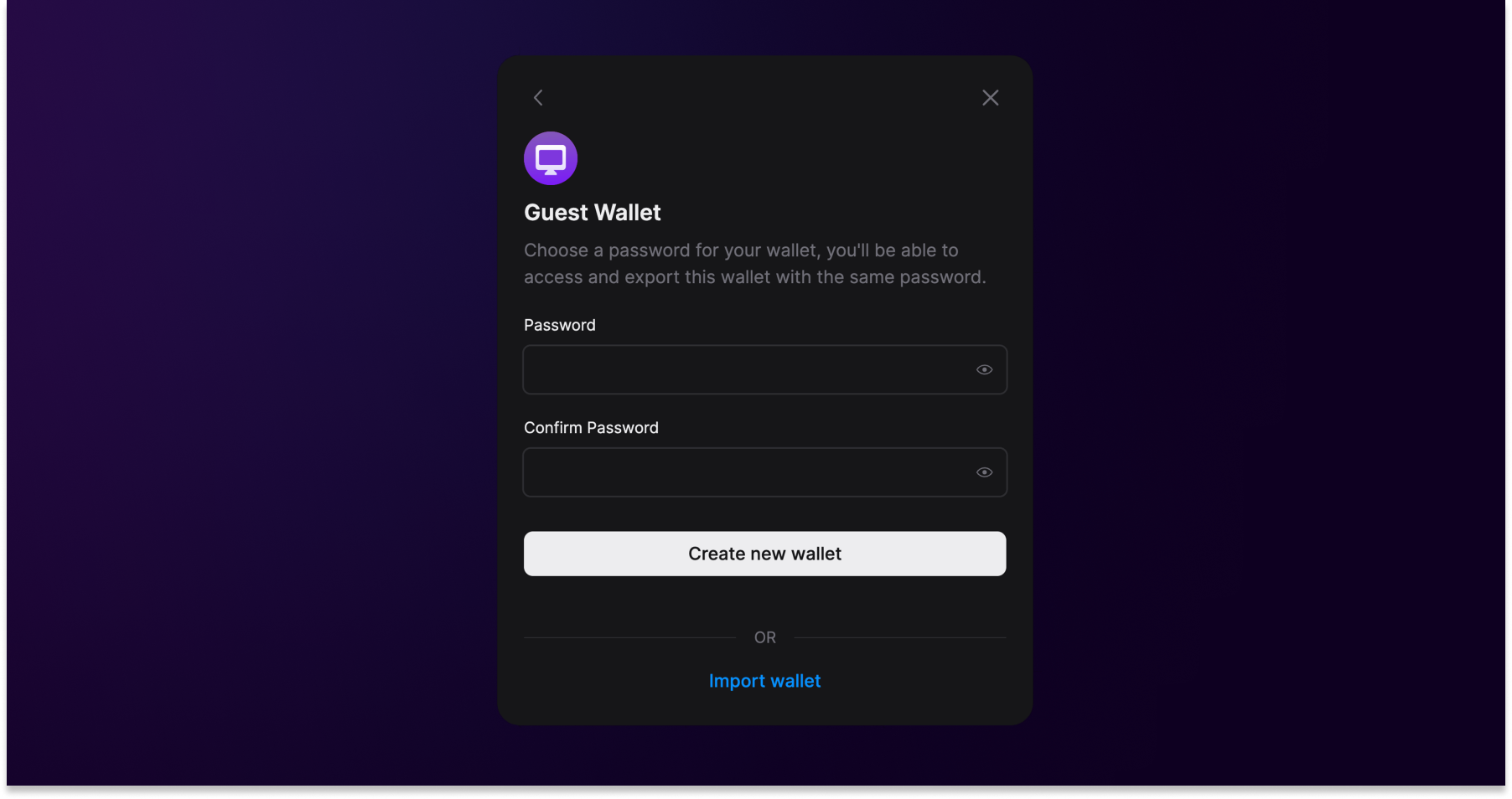 Username-and-password flow for Guest wallets