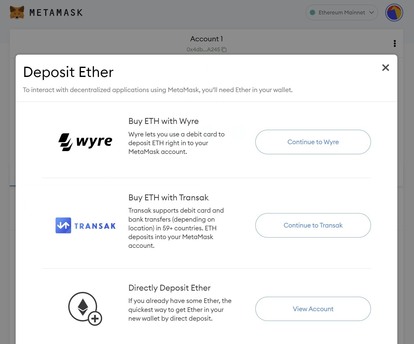 Buy or Deposit Ethereum to fund your MetaMask