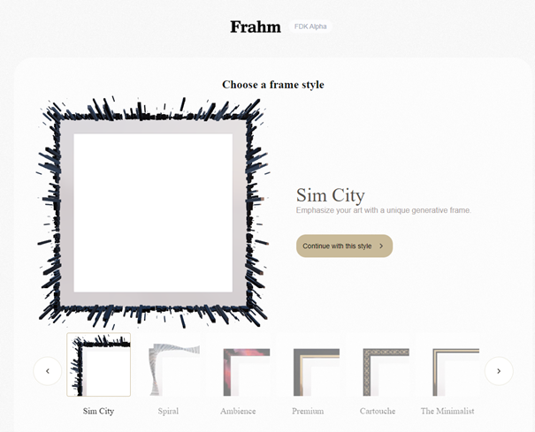 The FDK Landing Page - Choose a frame style to continue