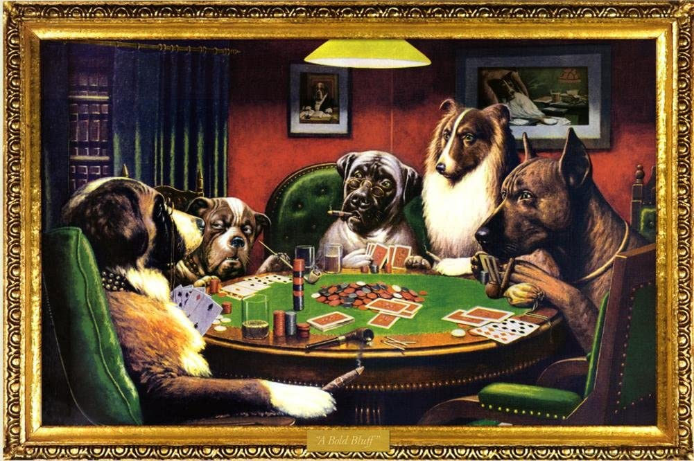 "A Bold Bluff": Dogs playing poker