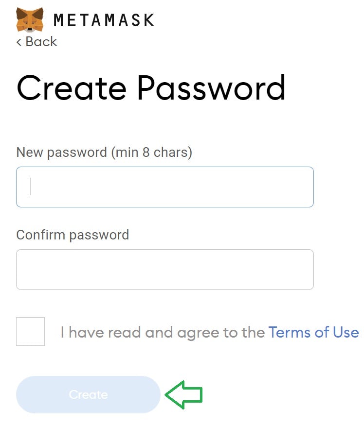 Set your password and agree to the terms