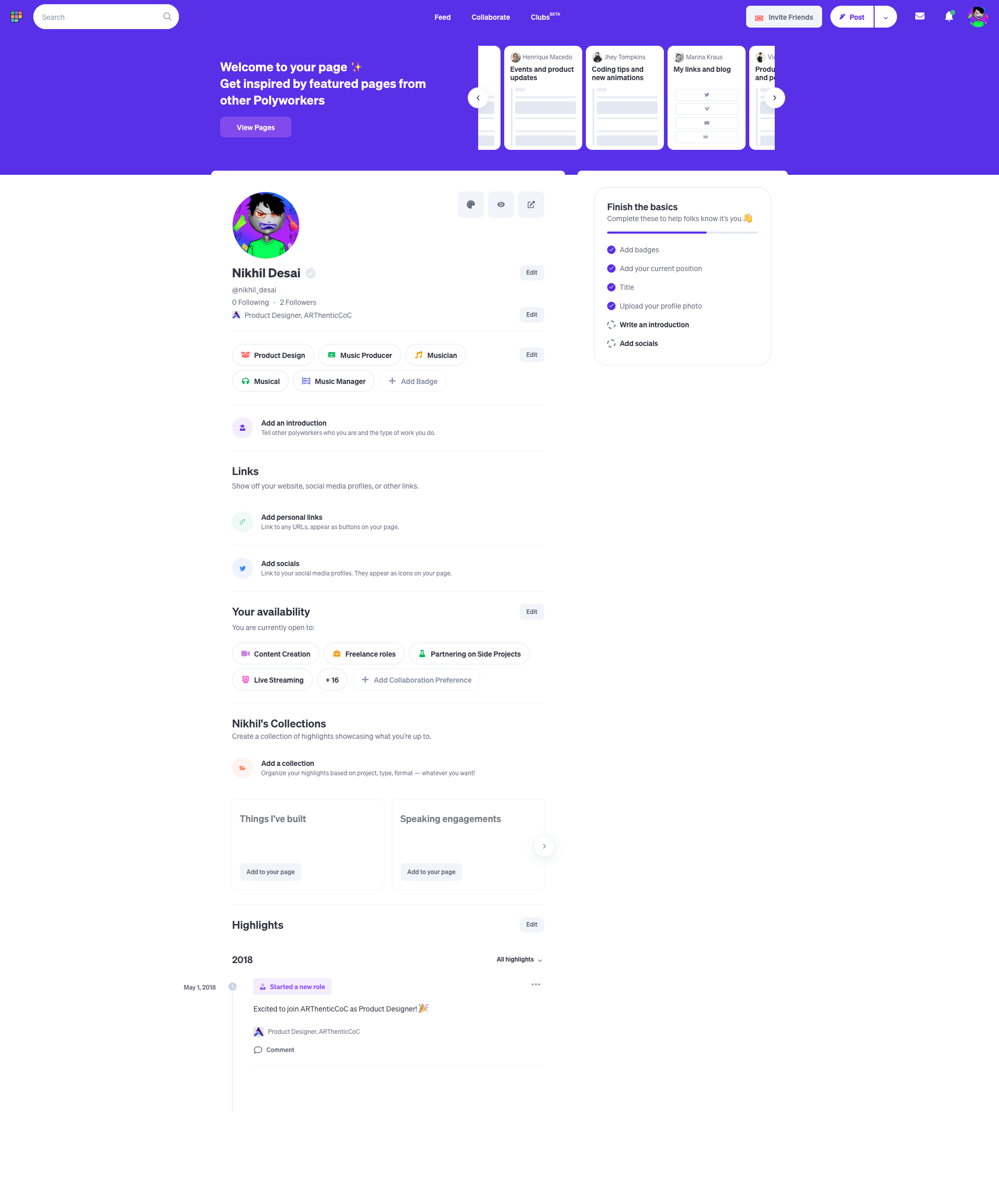Here's a look at the basic account page, without many details.