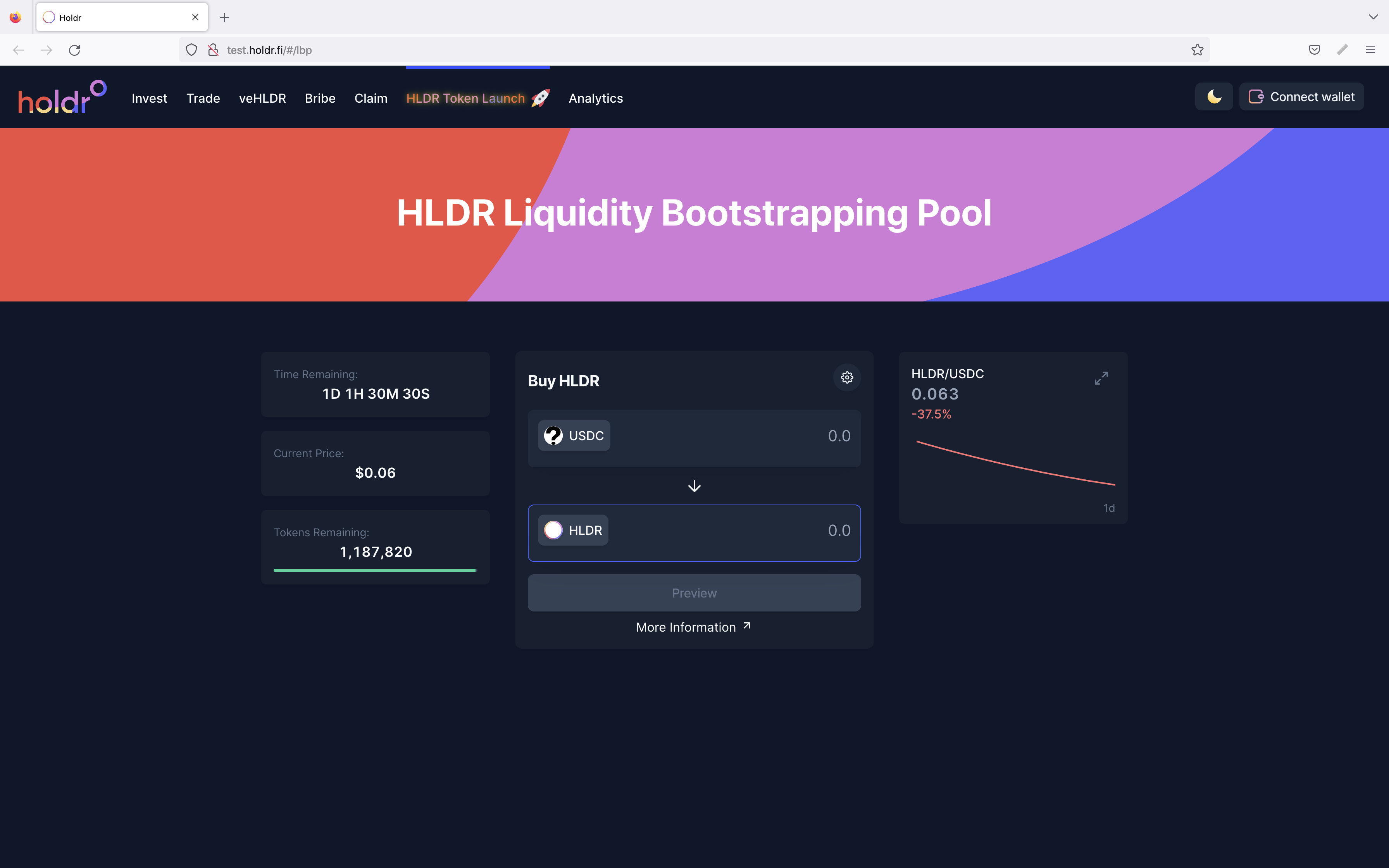 Note: The Liquidity Bootstrapping Event interface is not yet online.