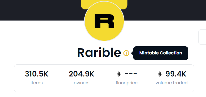 Rarible's public collection on the Ethereum network.