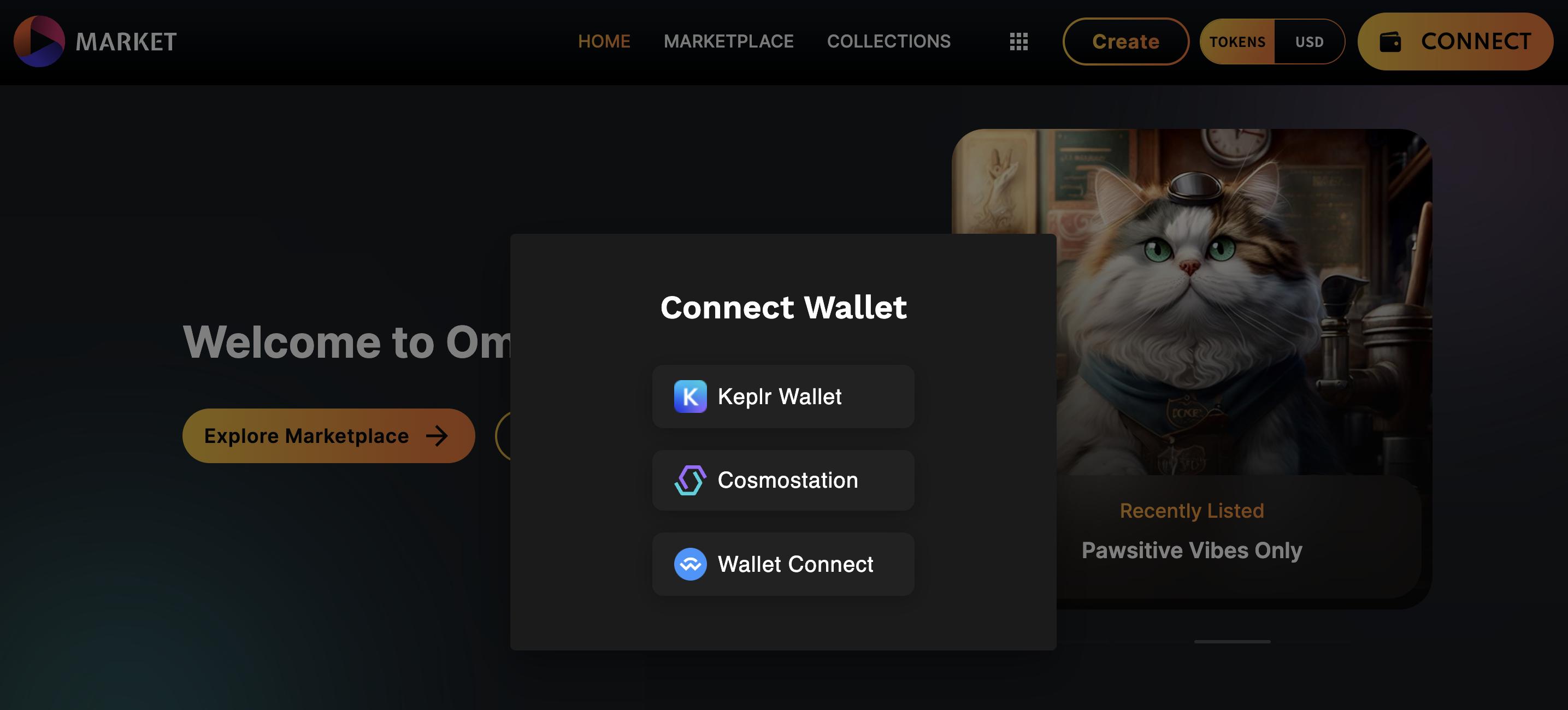 OmniFlix.Market - Now sign in to you account using Cosmostation wallet