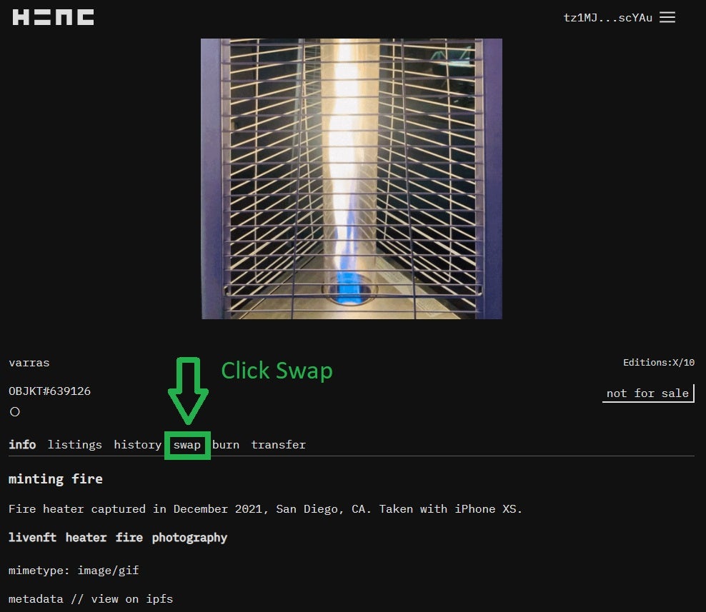 9. Click Swap to Enable Selling
