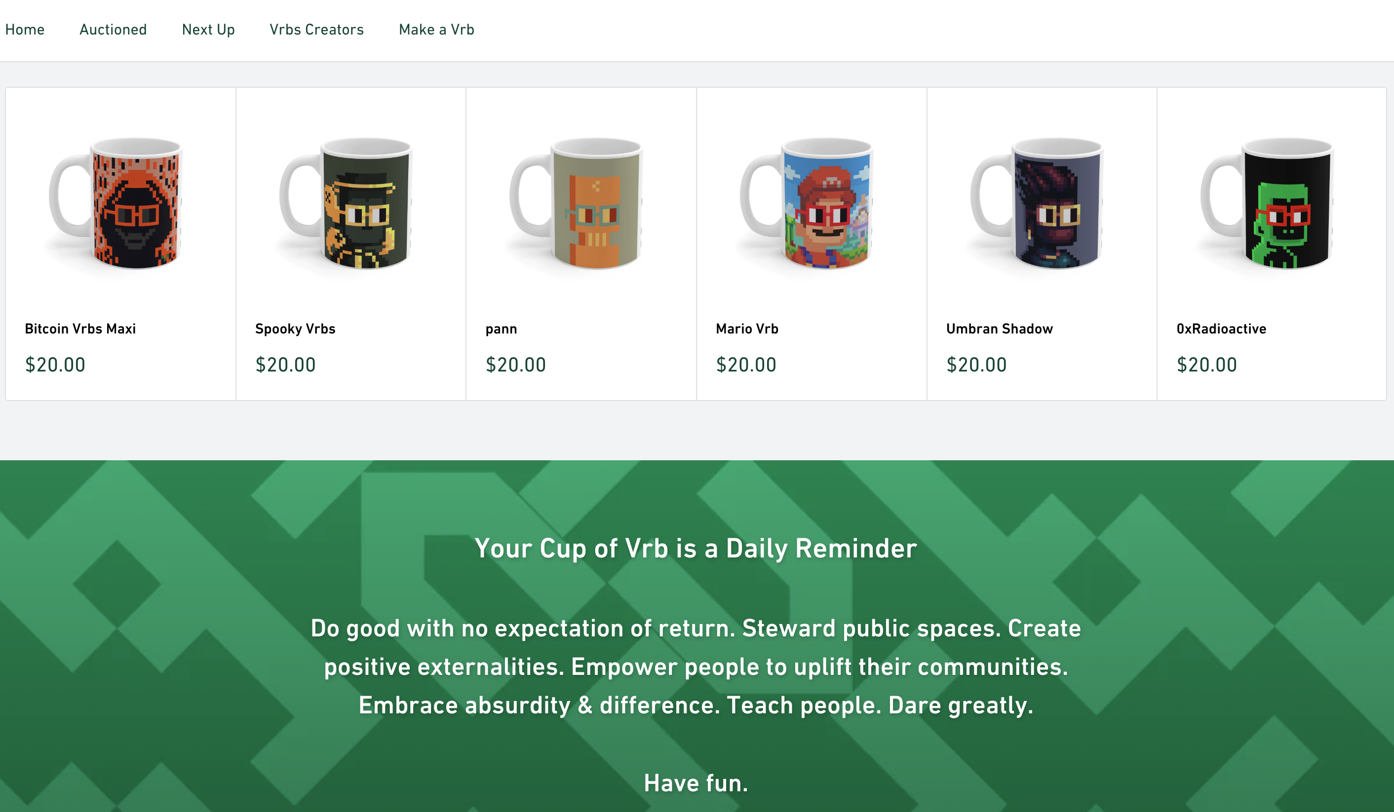 cupofvrb.com - a coffee cup shop that earns votes for Vrbs artists