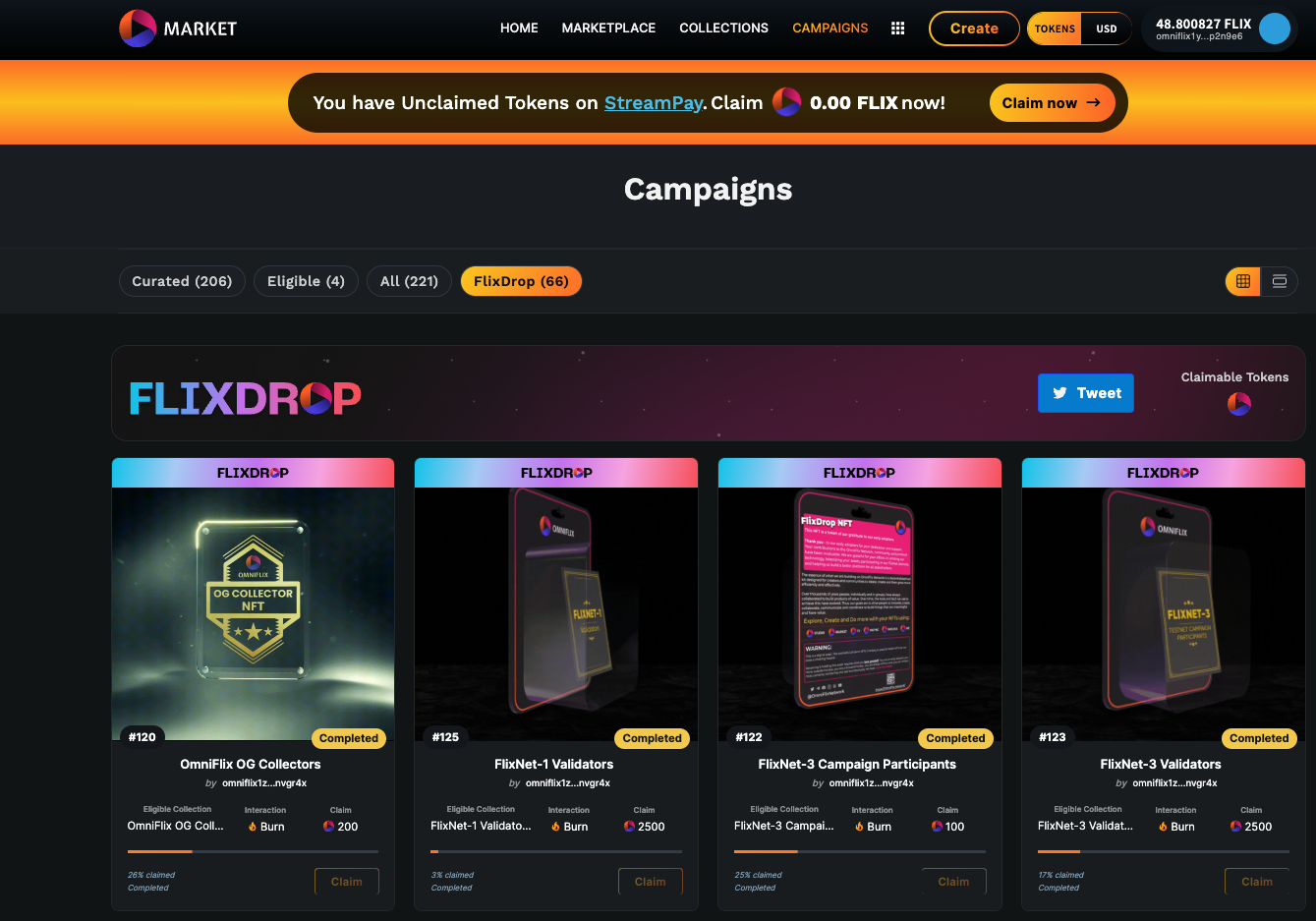 FlixDrop campaign on OmniFlix.Market completed