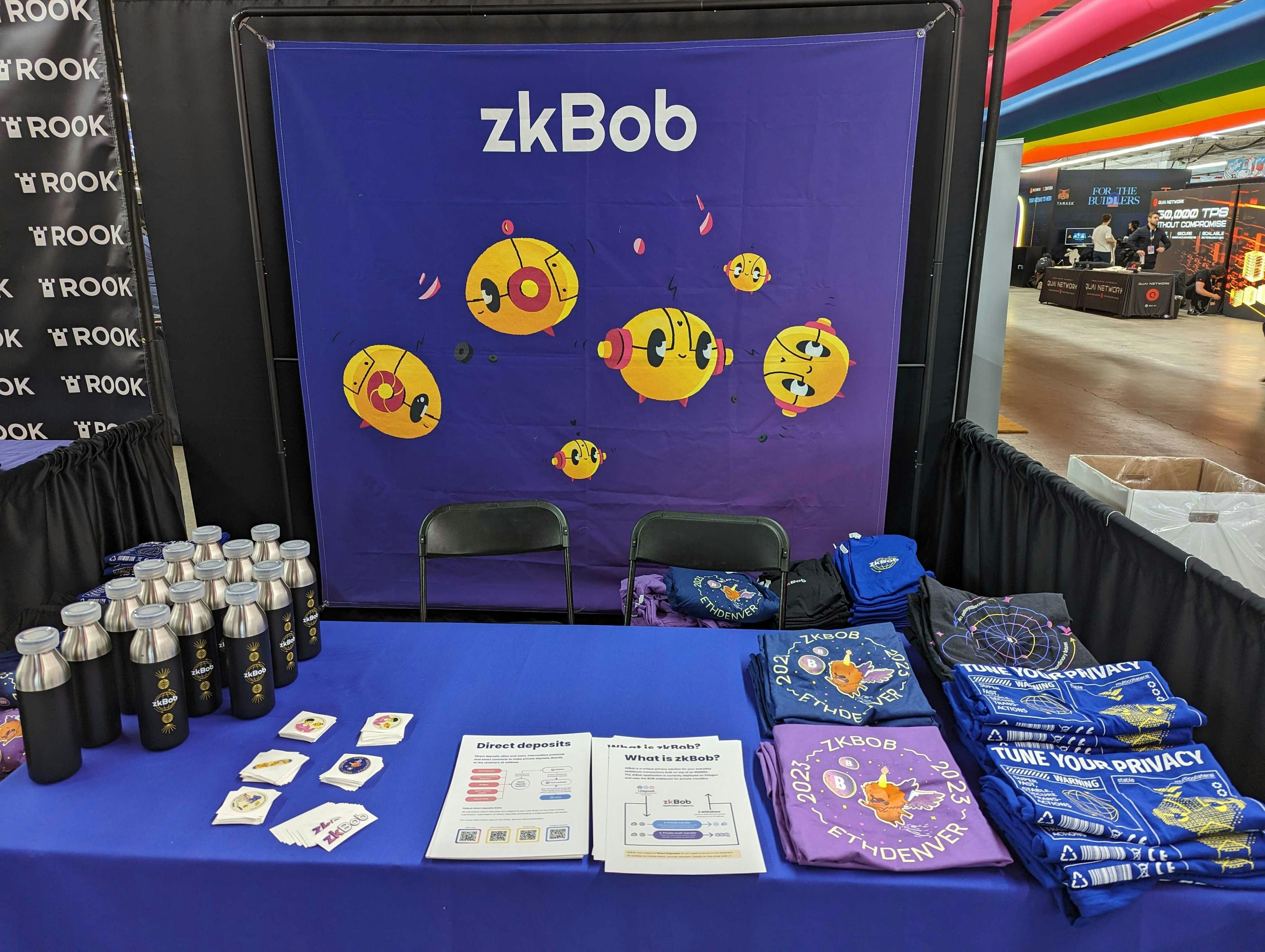 Bottles, shirts, stickers, socks....zkBob swag was popular with conference goers.