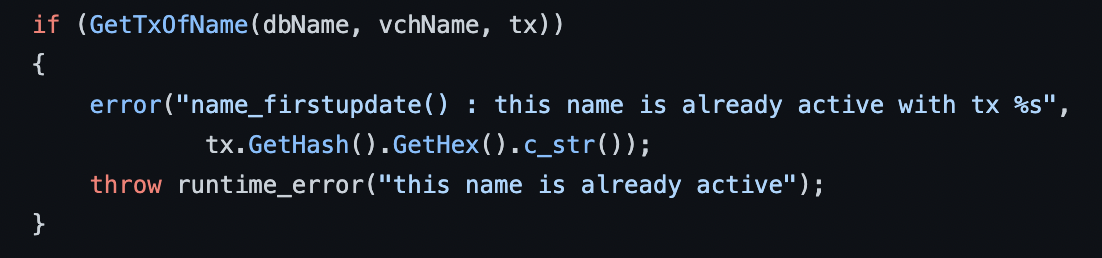 The code that checks whether a name is active