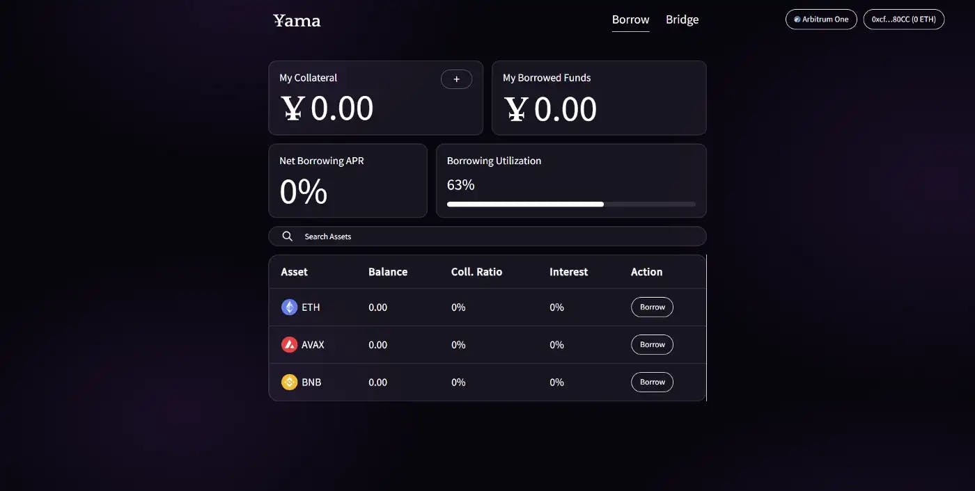 A sneak peek at Yama's Borrow dashboard (SOURCE: https://medium.com/@yamafinance/yama-finance-an-introduction-36b6ae0b3f60)