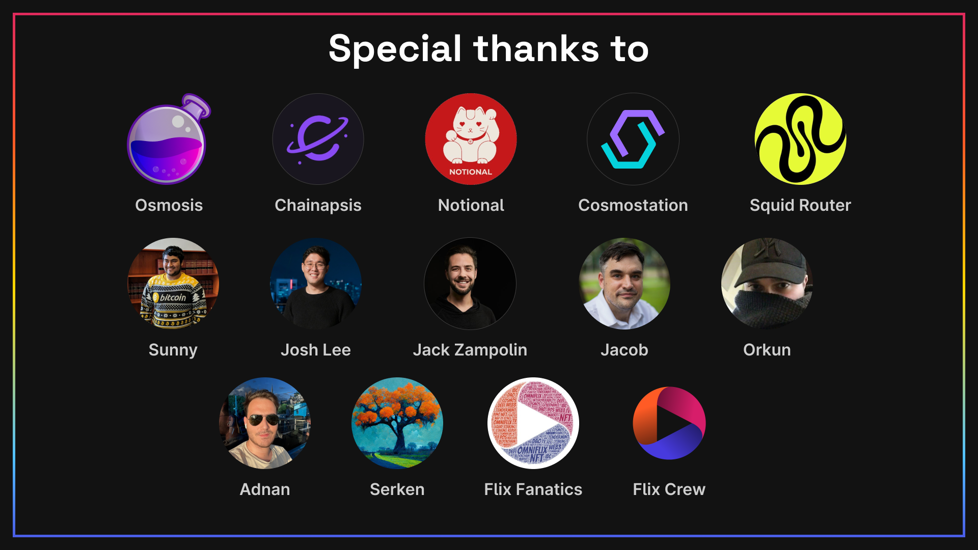 The individuals and teams responsible for making the FLIX / OSMO StreamSwap stream happen the way it did