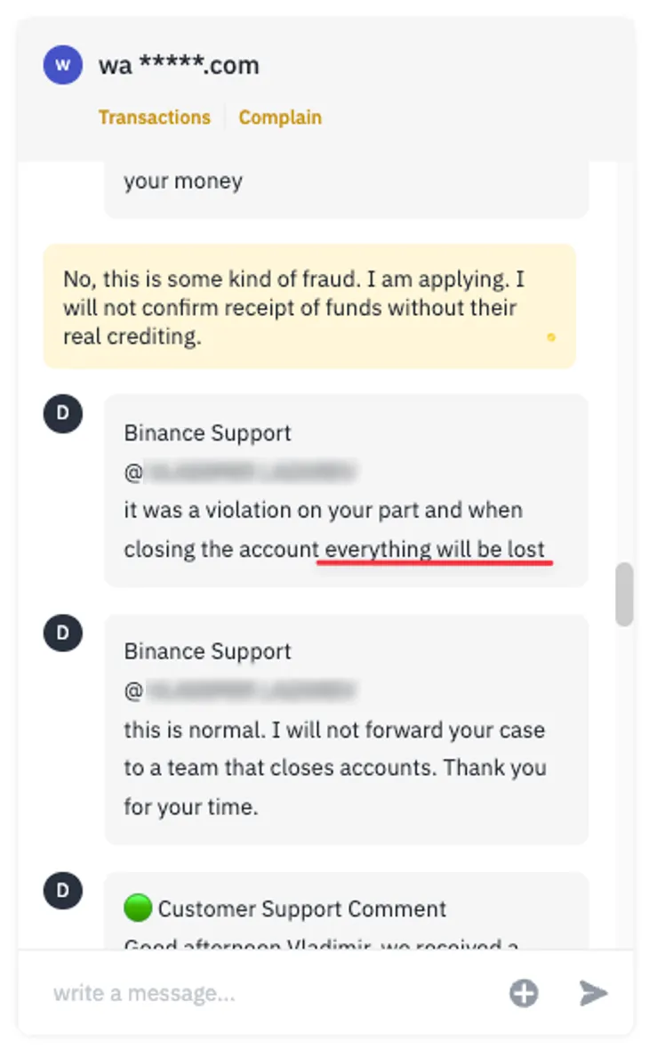 Screenshot 9. Binance. Chat communication between the parties to the transaction