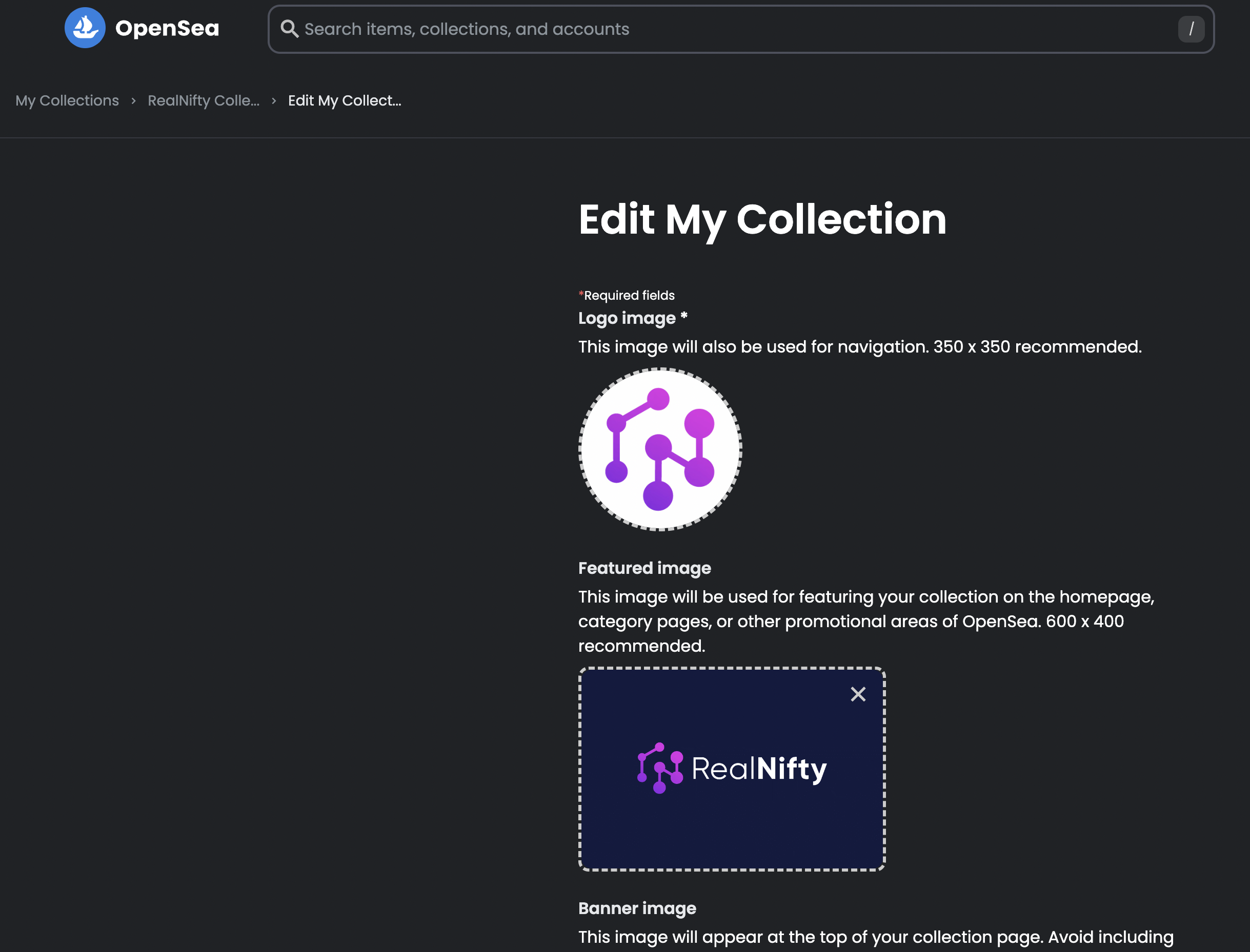 Editing Collection page on Opensea once an NFT has been minted on the contract.