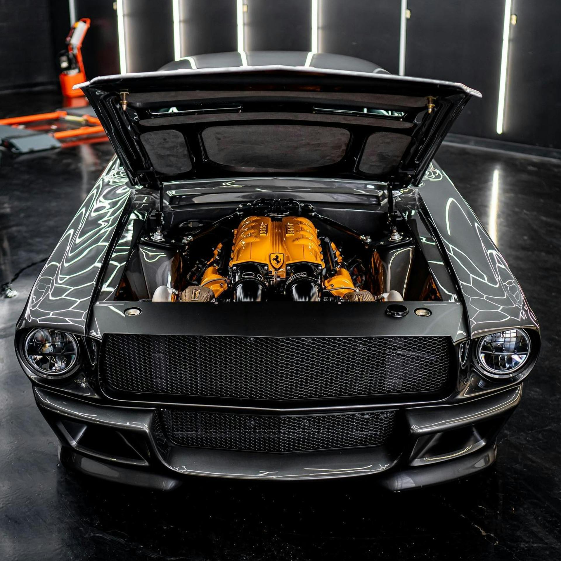 Ford Mustang powered by a 4.3L Twin-Turbocharged Ferrari V8 engine