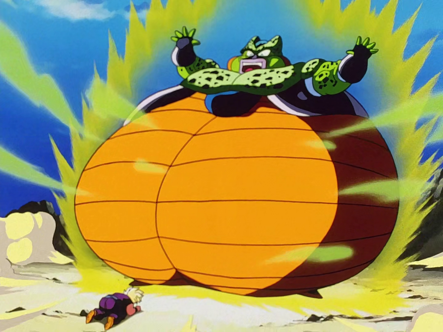 "Boy, this is the end for you! You thought you could beat me, but you can't! Ha ha ha! I'm going to blow myself up now! And I'm going to take you with me! Say goodbye to your precious planet!" - Semi-Perfect Cell
