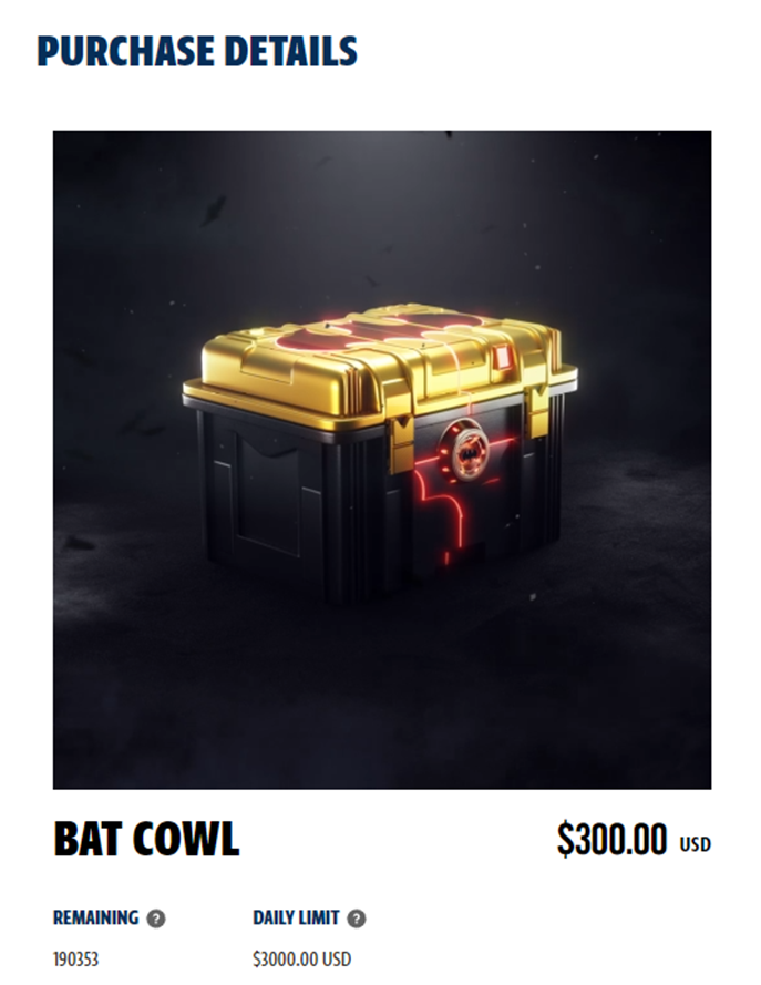 Image Description: Bat Cowl NFT for $300 USD