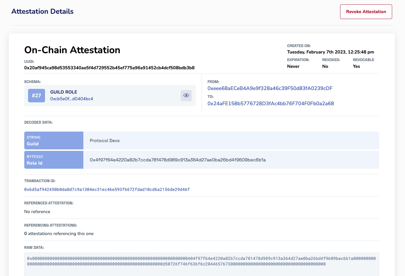 Sample DAO attesting to a guild member's role using on-chain attestations on Ethereum Attestation Service (EAS).