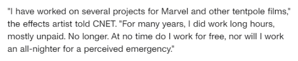 A VFX artist described harsh conditions that extended beyond the Marvel machine. Source: CNET