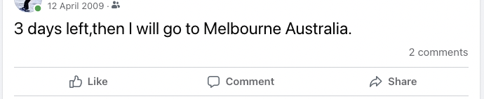 The first Facebook post I ever made just before going to Australia for high school, which is also the first time I went overseas.