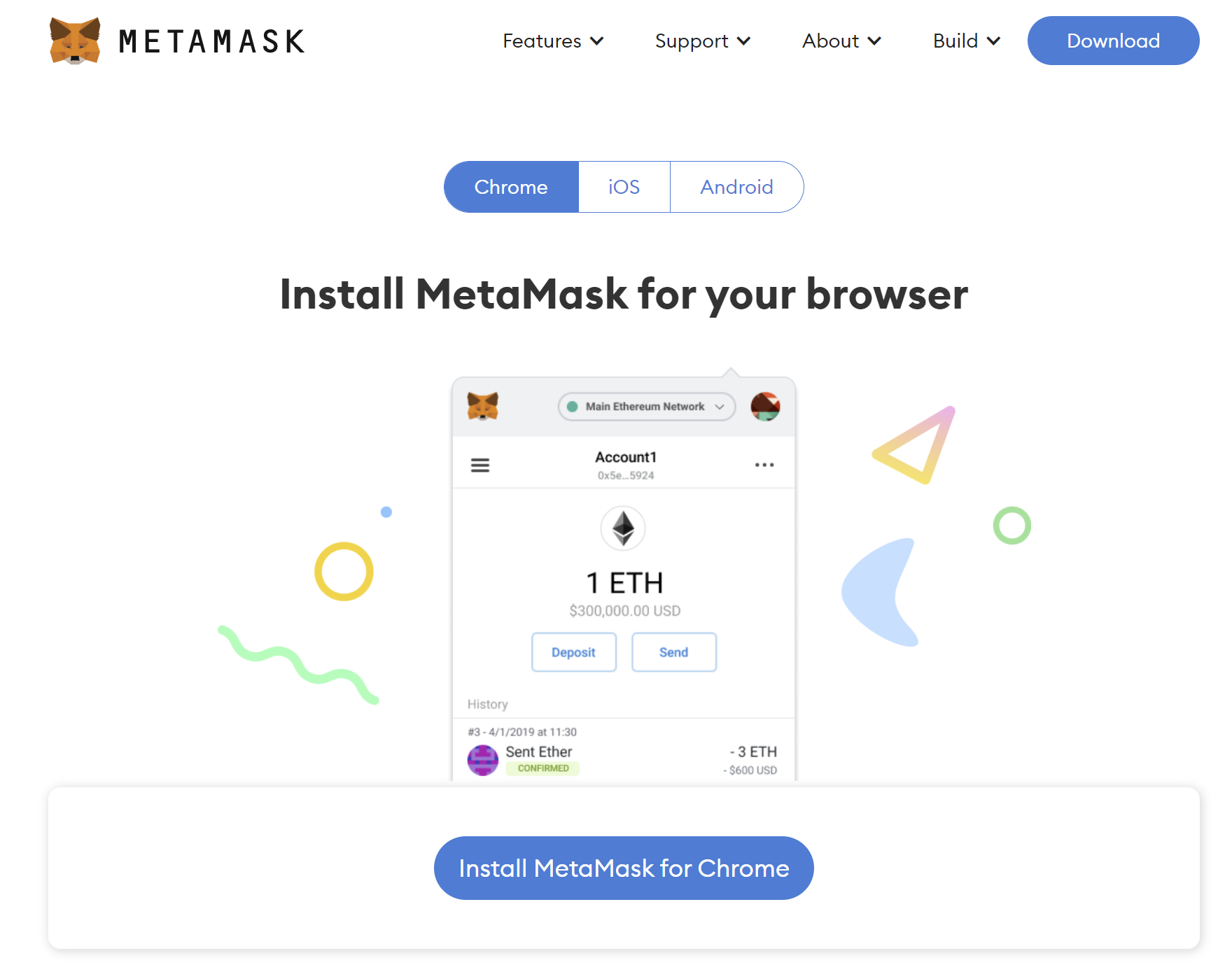 Select "install MetaMask for Chrome"