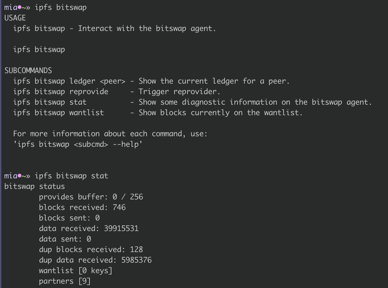 .bitswap CLI and stats for a new node.