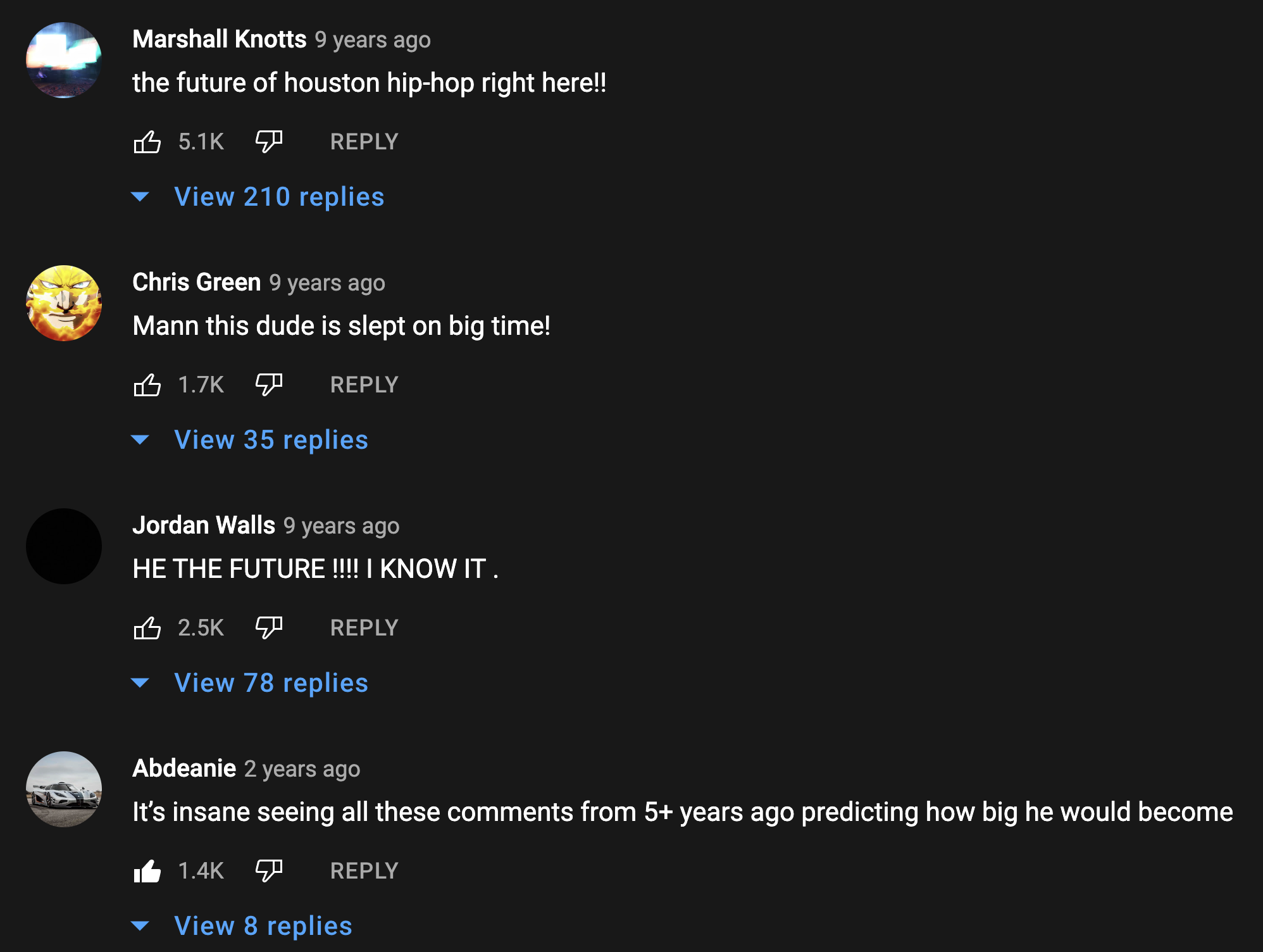 YouTube comment section on one of Travis Scott's first songs "16 Chapels" [screenshot taken June 17th, 2022] What if these early supporters were able to carry this reputation & respect outside of the YT comment section, both IRL and across other online platforms? If someone bought the song as an NFT 10 years ago, how much would it be worth to Travis' #1 fan today?